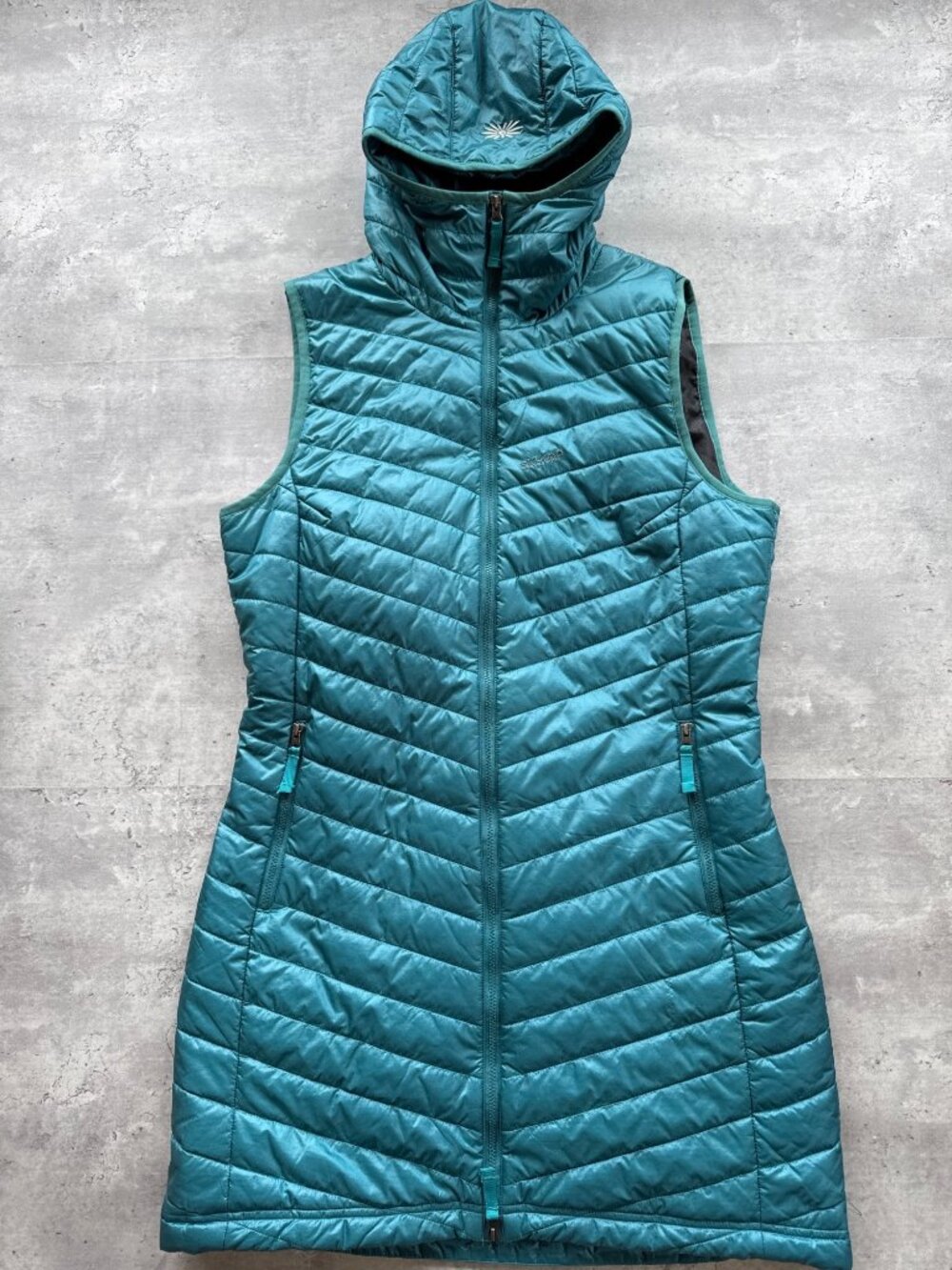 Skhoop Debbie Mid Length Insulated Puffer Vest, Size Large, Teal Blue